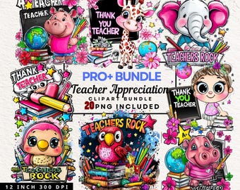 Paquete de 20 imágenes prediseñadas de agradecimiento a los maestros en acuarela, PNG de regreso a clases, PNG para maestros, paquete de calcomanías digitales para maestros, uso comercial digital