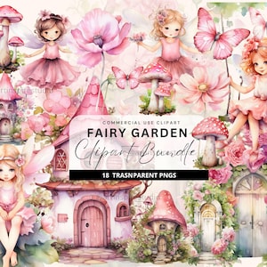 Rosa Feengarten Clipart, Fee Clip Art Fantasy Clipart Märchen Schmetterling png süsse Fee verzauberter Wald Garten Schmetterling png