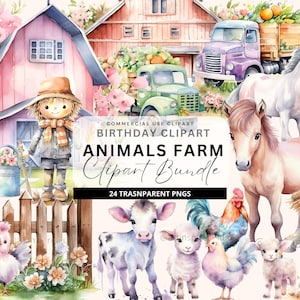 Animais Fazenda Aniversário Aquarela Clipart Bonito Fazenda Clipart Download Instantâneo Festa de Aniversário Fazenda Chá de Bebê Pequenos Animais Download Digital