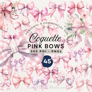Pink Ribbon Bow Clipart, Watercolor Pink Bow, Girl Coquette PNG Clipart, Aesthetic Tee Clip Art, Coquette Bow Designs, Invitation, Nursery