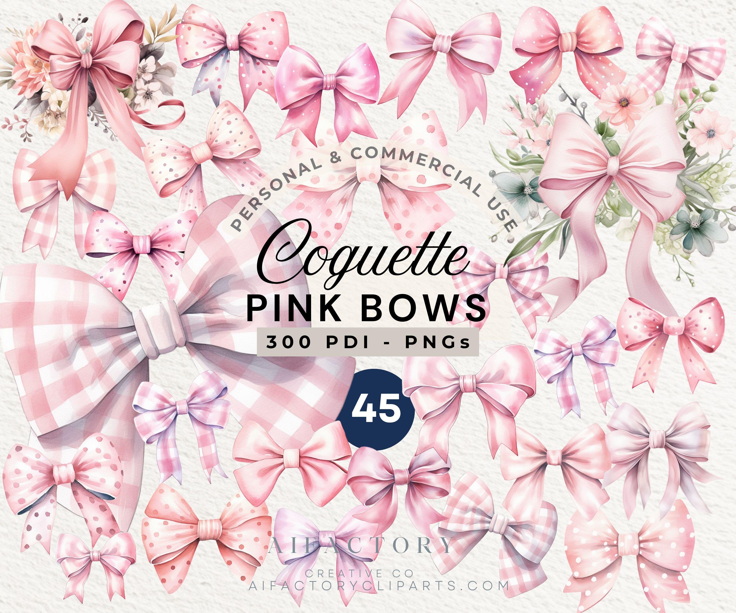 Pink Coquette Bow Clipart: Watercolor Ribbon Designs (PNG, PDF) - Etsy