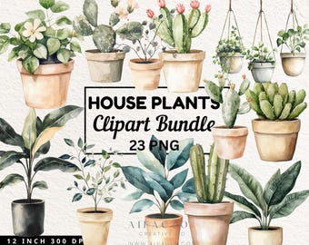 Potted plant clipart, Gardening Clipart, Flower Clipart Bundle, potted plant clipart succulent botanical clipart, cactus leaves fern clipart