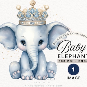 Kleiner Elefant Aquarell Clipart, blauer Elefant, Krone PNG, niedlicher Baby Elefant, blaue Babyparty, unsere kleine Erdnuss-Einladung PNG