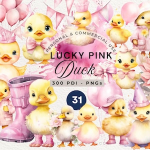 Clipart de Pato da Sorte Rosa, Festa de Aniversário de Um Pato da Sorte em Aquarela PNG, Pato de Borracha para Chá de Bebê na Banheira, Nosso Patinho é Arte Digital
