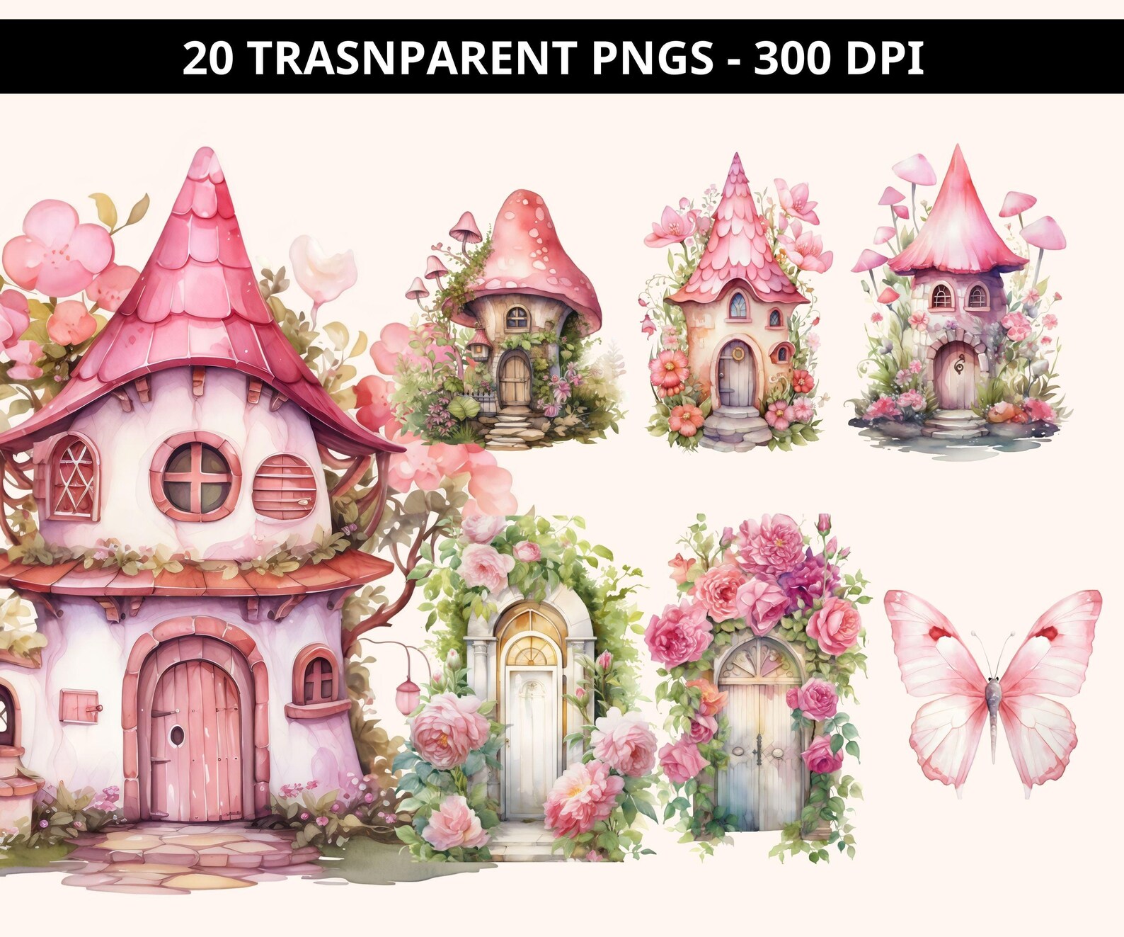 Pink Fairy Garden Clipart, Fairy Clip Art Fantasy Clipart Fairy Tale ...