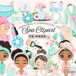 スパ水彩画クリップアート、スパ誕生日パーティークリップアート、スパガール、かわいい子供のクリップアート、メイクアップ、お泊まり会ご褒美パーティークリップアート - Glam PNG