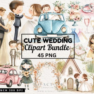 Cute Watercolor Wedding Clipart, Valentines Day Clipart, Cute Love, Bridal Illustrations, Cute Bride and Groom, Invitation, Engagement Card