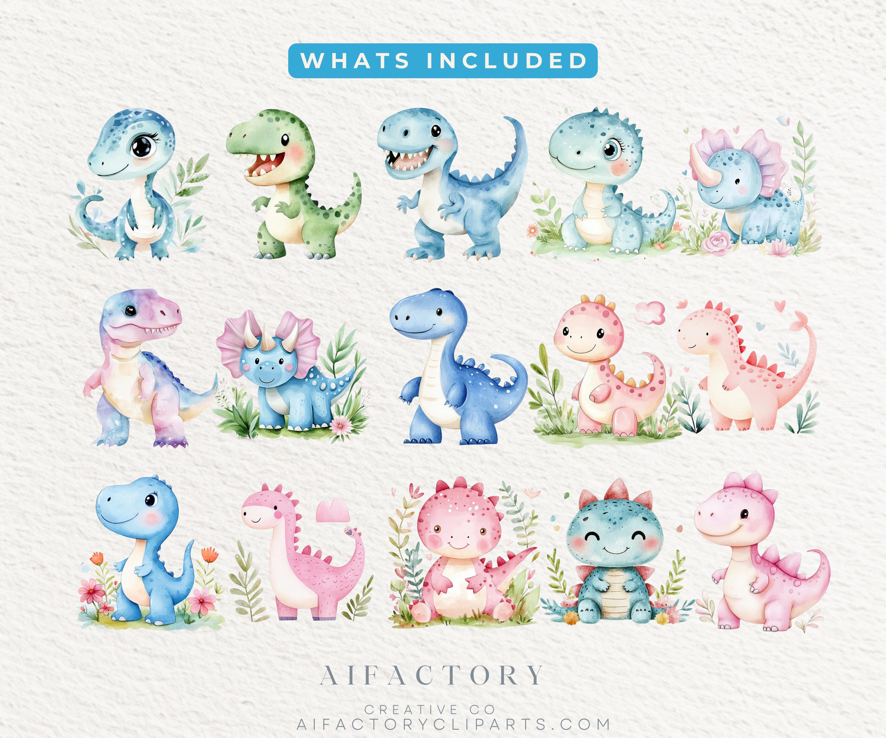 Watercolor Dinosaurs Clipart, Pastel Cute Dinosaurs PNG, Baby Shower ...