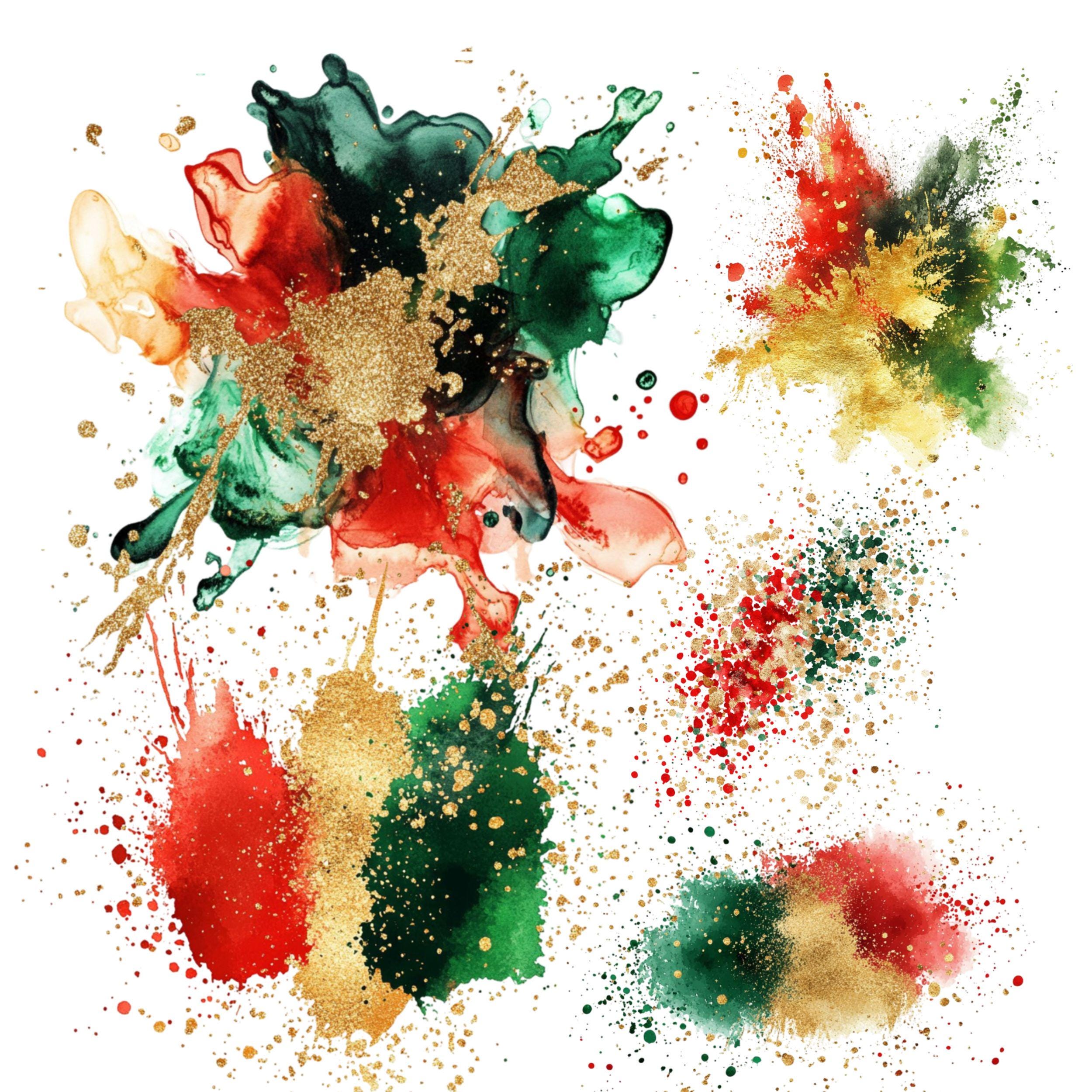 Christmas Splash Clipart, Watercolor Alcohol Ink Splatter, Xmas Paint ...
