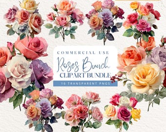 Bunch Roses Clipart Flower Bouquet Clipart Watercolor Rosebud Clipart Red Rose Watercolor Clipart Wedding Clipart