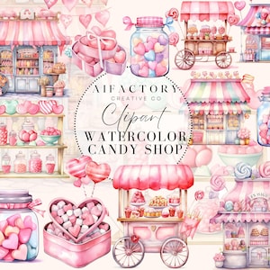 Pastel Candyland Clipart Set, Watercolor Sweets Clipart, Candy heart Clipart Candy Birthday Pastel Sweets PNG Cupcake, Candy Jar Candy Cane