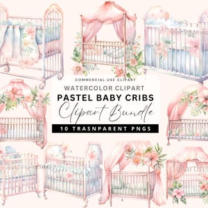 Clipart de berço, clipart de berçário, chá de bebê, suporte de Moisés, clipart de aquarela para uso comercial, clipart em pastel para uso comercial