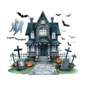 Creepy Haunted House Clip Art Twelve 12x12 High Res PNGs for Card Making, Scrapbooking, Junk Journaling - Digital Download - Commercial Use