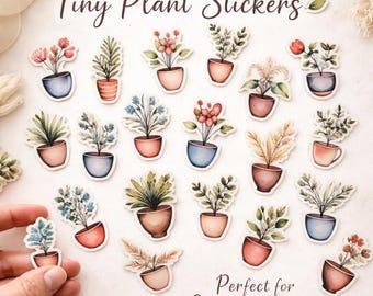 30 Potted Plant Stickers – Watercolor Botanical Art for Journals, Scrapbooking