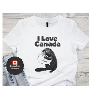 J'aime le t-shirt castor du Canada mignon castor canadien serrant la carte du Canada chemise Canada fierté cadeau Canada drôle Tee feuille d'érable vêtements canucks