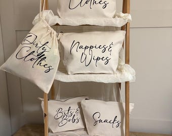 Baby Changing Bag Organiser Set | Nappy Bag Pouches | Clean & Dirty Clothes, Nappies, Snacks | Neutral Baby Bag Organiser | Baby Shower Gift