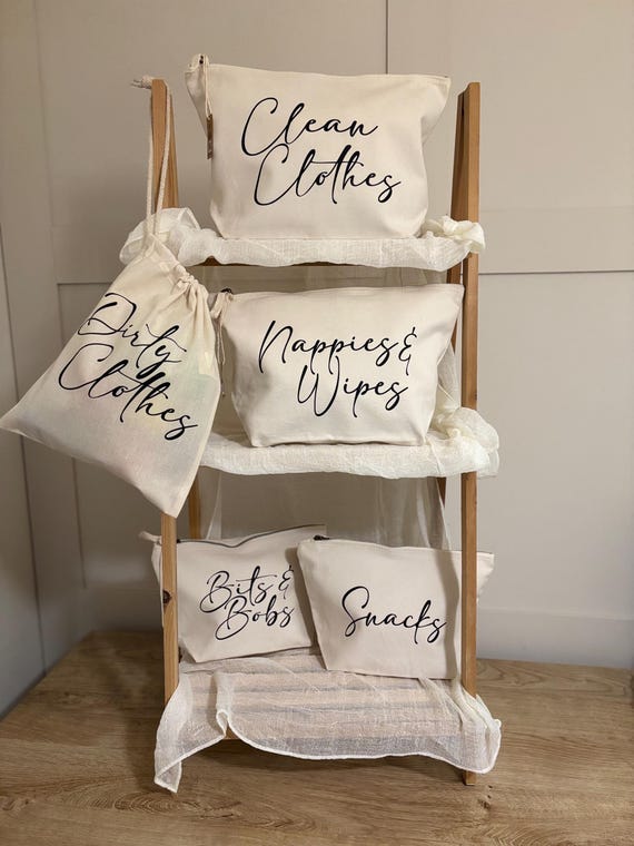 Baby Changing Bag Organiser Set | Nappy Bag Pouches | Clean & Dirty Clothes, Nappies, Snacks | Neutral Baby Bag Organiser | Baby Shower Gift