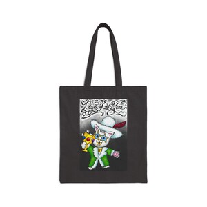 Goofy Cat Cotton Canvas Tote Bag: Eco-Friendly Shopping
