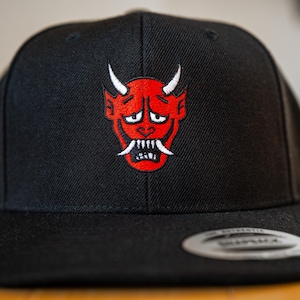 Oni Snapback Hat - Japanese Demon Snapback - Oni Japanese Demon Embroidered Cap