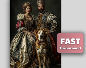 Retrato personalizado da família real com animal de estimação, arte digital personalizada (arquivo digital)