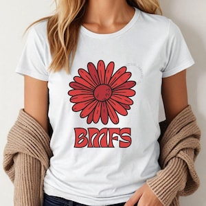 Women's Cut Billy Strings Red Daisy T-Shirt: BMFS Ladies Shakedown Lot Style Tee