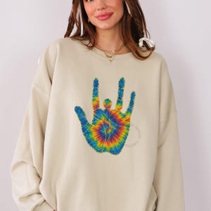 Jerry Garcia Handprint Sweatshirt: JGB Grateful Dead Tie-Dye Jerry Hand Print Crewneck Sweat Shirt