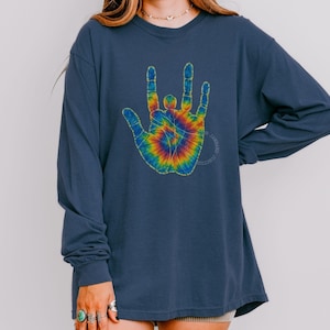 Jerry Garcia Handprint Long Sleeve T-Shirt: JGB Grateful Dead Tie-Dye Jerry Hand Print Tee
