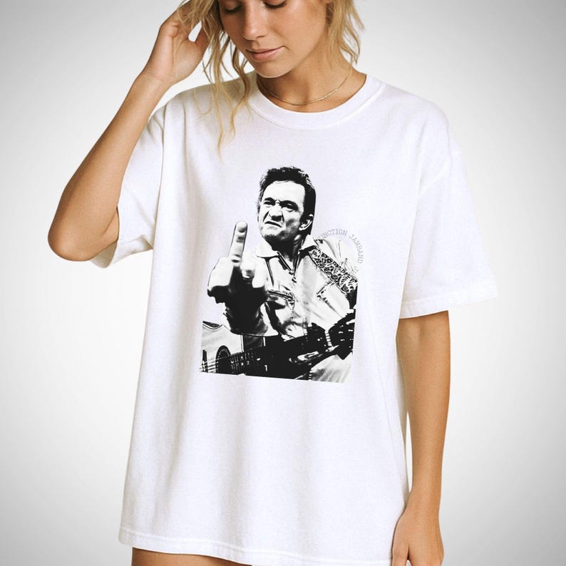 Johnny Cash Flippin' the Bird T-Shirt: Outlaw Country Music, Comfort Colors Tee White