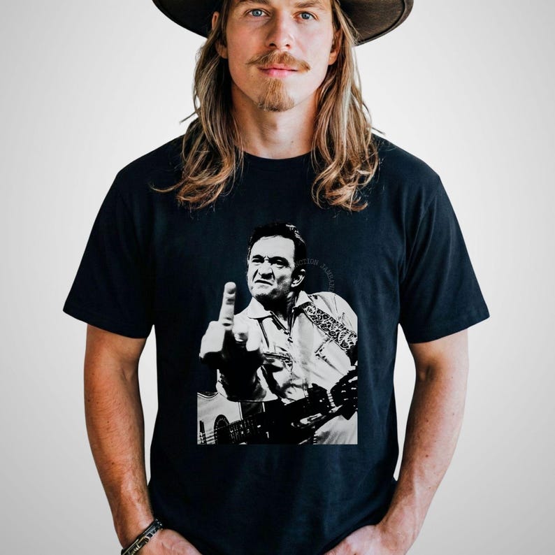 Johnny Cash Flippin' the Bird T-Shirt: Outlaw Country Music, Comfort Colors Tee Black
