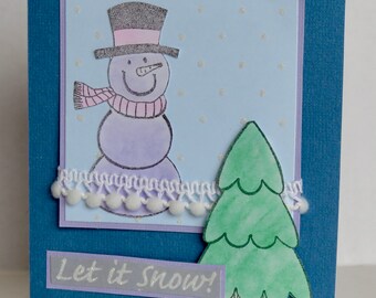 Let It Snow, Snowman Card, Winter Card, Handmade Card, Handmade Winter, Blank Card.
