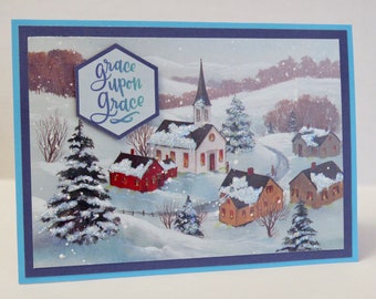 Church In Winter, Winter All Occasion Card, Winter Christian Card, Winter Card, All Occasion Card, Winter Scene, Blank Card, Handmade Card.