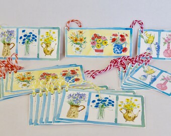Flower Gift Tags, Flower Vase, Gift Tags, Handmade Gift Tags, Handmade Tags, Gift Tag Set, Spring Gift Tags.