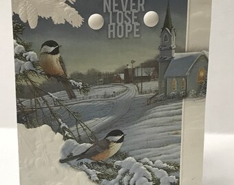 Never Lose Hope, Encouragement Card, Scripture Card, Blank Card, Winter Card, Orioles, Christian Card, Handmade Card.