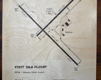 Custom First Solo Flight Airport Diagram Woodburning