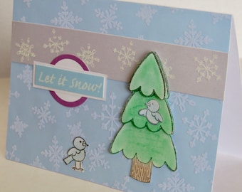 Let It Snow, Winter Birds Card, Winter Card, Handmade Card, Handmade Winter, Blank Card.