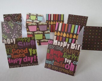 Handmade Mini Birthday Cards, Gift Tags, Set of 10