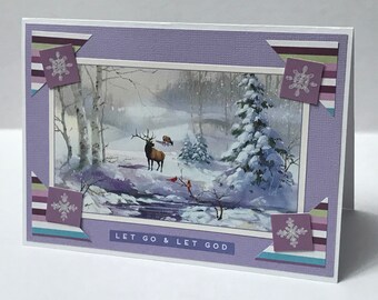 Let Go And Let God, Encouragement Card, Scripture Card, Winter Card, Deer Card, Winter Deer, Christian Card, Handmade Card.