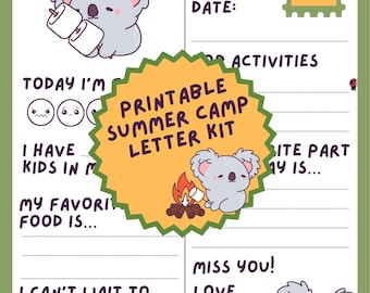 Camp Pen Pal Kit for Kids | Easy Camp Letters Printable | Koala Letter Writing Kit | Summer Camp Stationery | Camp Care Package