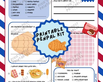 Korean Food Pen Pal Kit – Kids Printable Stationery with Prompts & Envelope – Fun Snail Mail Letter Writing Activity (Digital Download)
