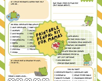 Frog Mama-to-Mama Pen Pal Kit – Printable Stationery Set with Prompts, Envelope & Reply Pages – Snail Mail Letter Writing Gift for Moms