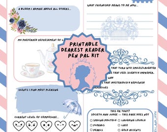 Dearest Reader Pen Pal Kit | Regency-Inspired Letter Writing Printable | Friendship Correspondence Kit | Cozy Pen Pal for Adults