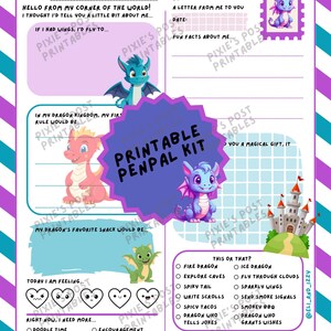 Printable Pen Pal Letter Kit – Dragon themed Kids Stationery Set with Prompts, Lined Pages & Envelope –Snail Mail Letter Writing Activity