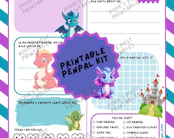 Dragon Pen Pal Letter Kit – Kids Printable Stationery Set with Prompts & Envelope – Fun Snail Mail Writing Activity (Digital Download)