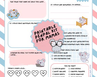 Koala Mama Pen Pal Kit – Printable Stationery for Moms with Prompts & Envelope (Digital Download)
