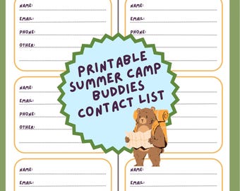 Camp Friends Contact List Printable – Summer Camp Memory Sheet for Kids to Collect Names, Emails, Phone Numbers & More