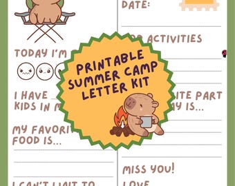 Camp Pen Pal Kit for Kids | Easy Camp Letters Printable | Capybara Letter Writing Kit | Summer Camp Stationery | Camp Care Package