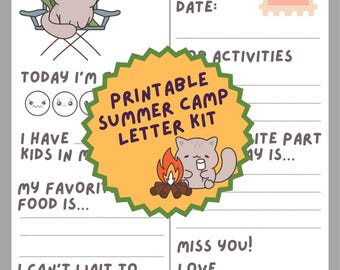 Camp Pen Pal Kit for Kids | Easy Camp Letters Printable | Cat Letter Writing Kit | Summer Camp Stationery | Camp Care Package