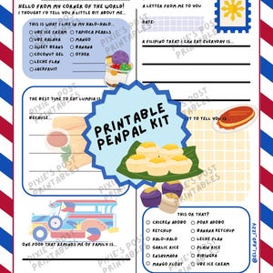 Printable Pen Pal Kit for Kids – Filipino Food Printable Stationery with Prompts, Envelope & Reply Page – Fun Letter Writing Activity