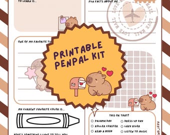 Capybara Pen Pal Letter Kit – Kids Printable Stationery with Prompts & Envelope – Fun Snail Mail Writing Activity (Digital Download)