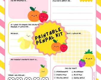 Fruit Pen Pal Letter Kit – Kids Printable Stationery Set with Prompts & Envelope – Fun Snail Mail Letter Writing Activity (PDF Download)